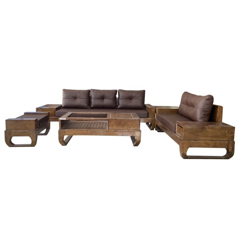 Sofa 2 văng chân quỳ gỗ sồi phun màu Óc Chó BK026