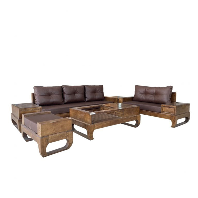 Sofa 2 văng chân quỳ gỗ sồi phun màu Óc Chó BK026