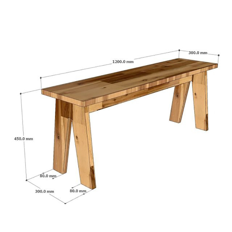 Ghế băng dài chân chữ A gỗ tràm kích thước 120x30x45cm BS343