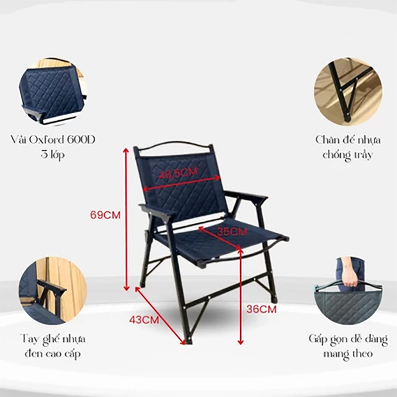 Ghế gấp gọn ngoài trời với thiết kế chắc chắn, siêu nhẹ, dễ mang theo BS199