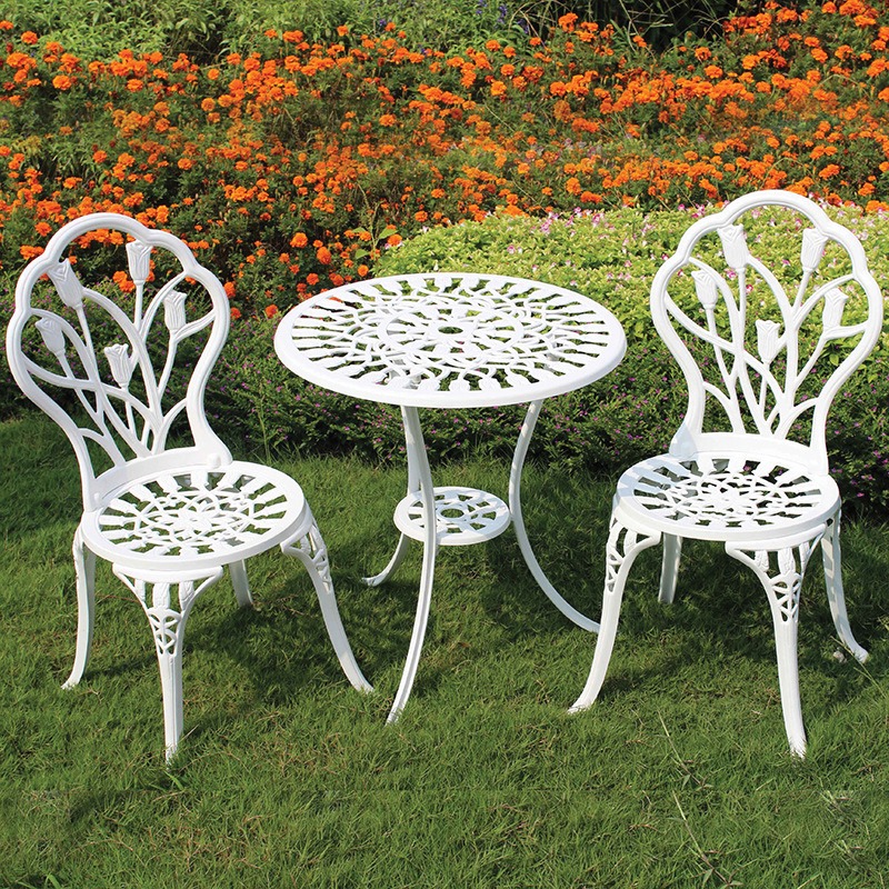 Bộ bàn ghế nhôm đúc hoạ tiết hoa Tulip BS277
