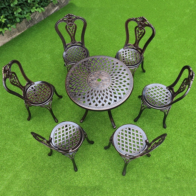 Bộ bàn ghế nhôm đúc hoạ tiết vương miện dài BS289