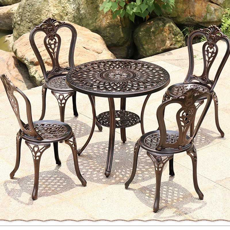 Bộ bàn ghế nhôm đúc hoạ tiết vương miện dài BS288