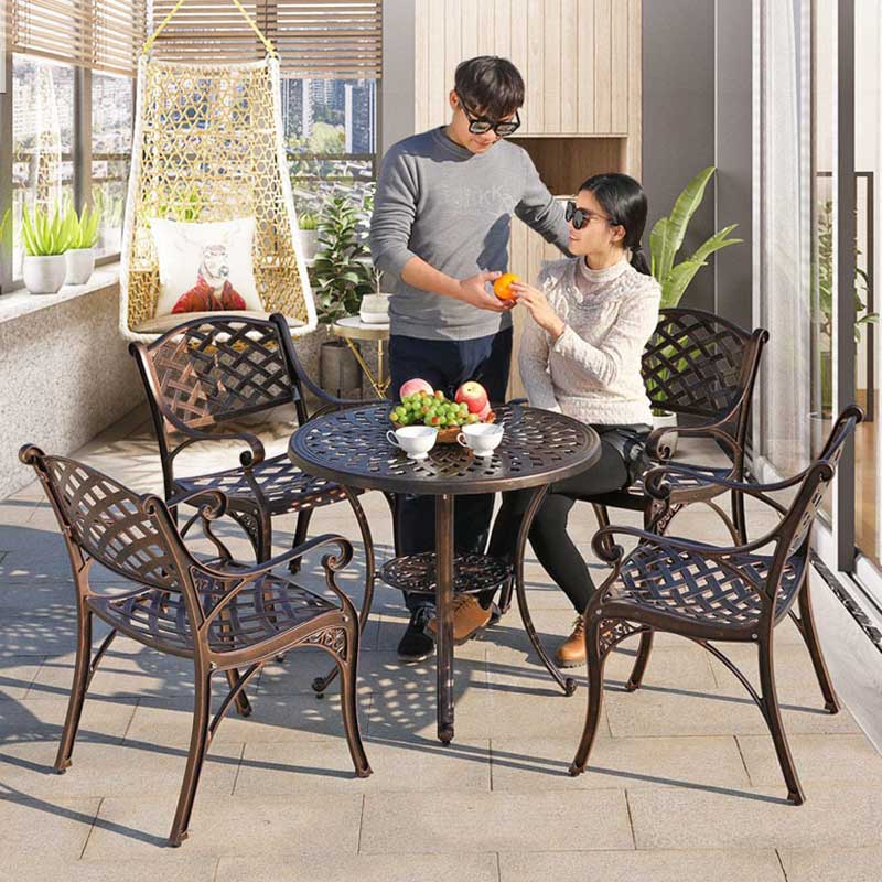 Bộ bàn ghế nhôm đúc nghệ thuật hoạ tiết quả trám BS211