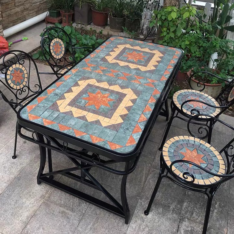 Bộ bàn ghế phong cách Mosaic ghép đá bề mặt cho sân vườn BS245