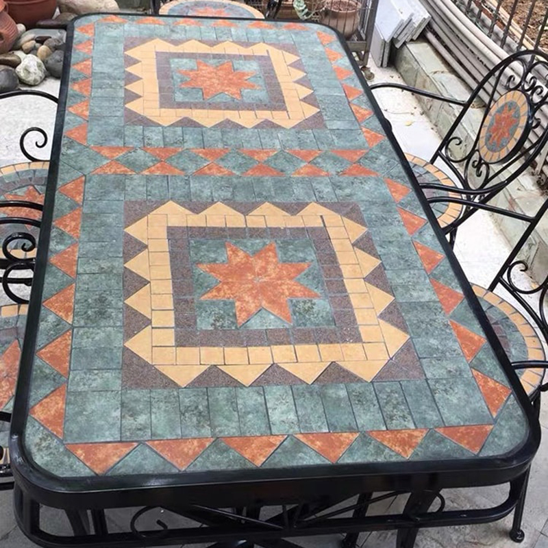 Bộ bàn ghế phong cách Mosaic ghép đá bề mặt cho sân vườn BS245