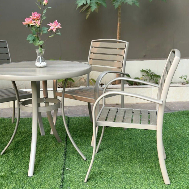 Bộ bàn ghế sân vườn ngoài trời khung hợp kim nhôm kết hợp gỗ nhựa Composit BS331