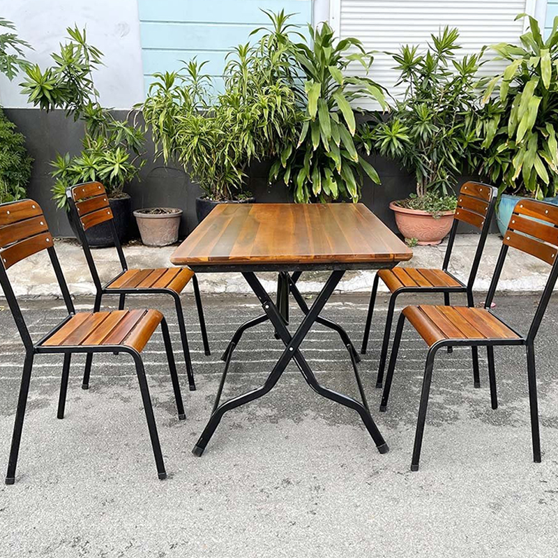 Combo bàn sân vườn ngoài trời xếp gọn và 4 ghế xếp chồng BS295