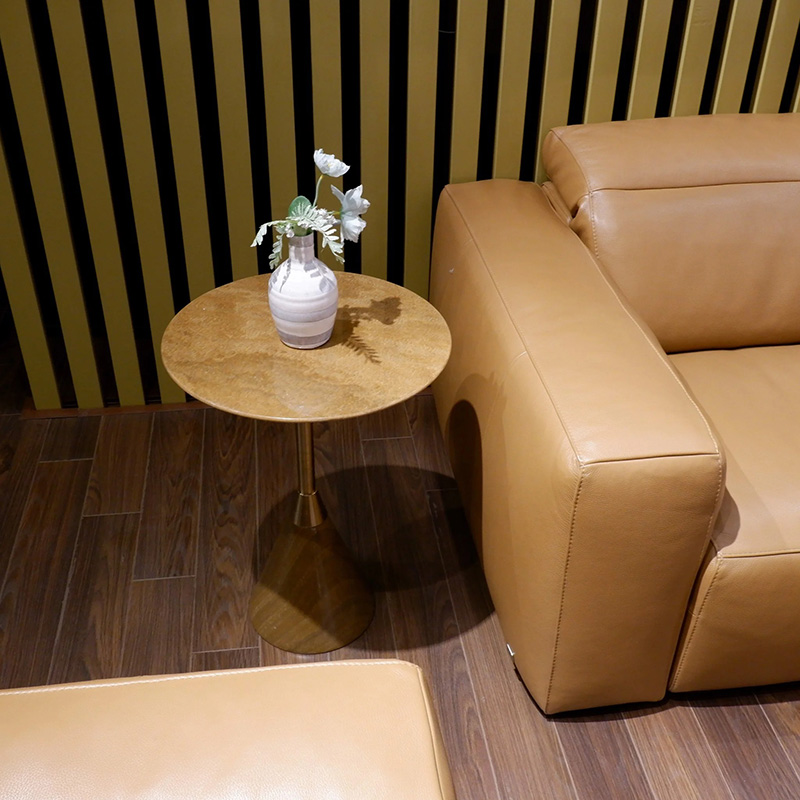 Bàn kệ tab sofa đá mộc thạch hình nón trụ Inox 304 mạ vàng BC256