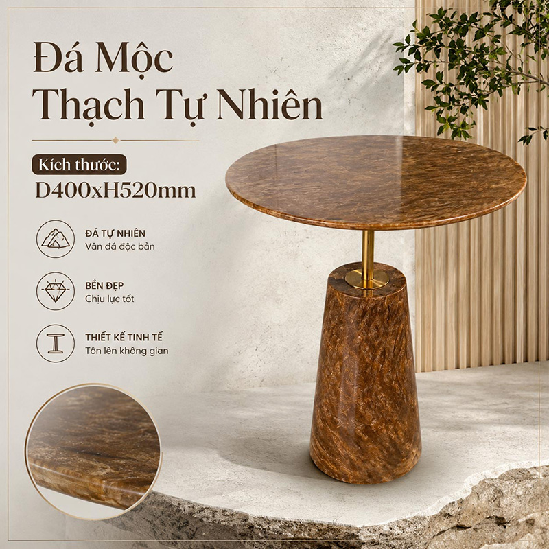 Bàn tab trang trí được chế tác từ Mộc Thạch tự nhiên kết hợp chân inox mạ vàng BC238