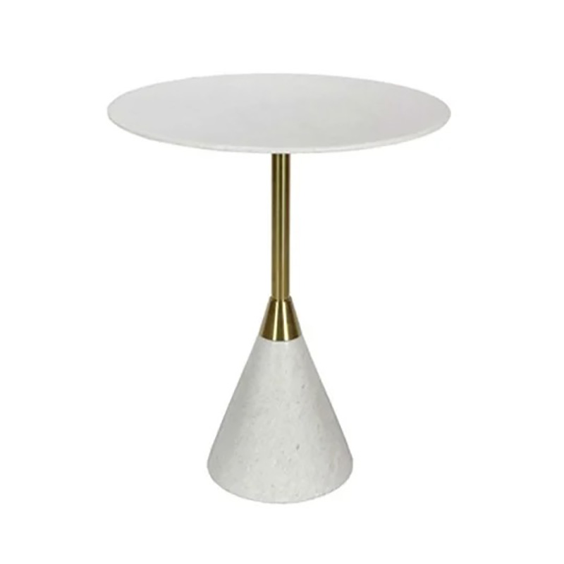 Bàn tab trụ đá trắng muối tự nhiên, mặt đá hình tròn D45cm BC257