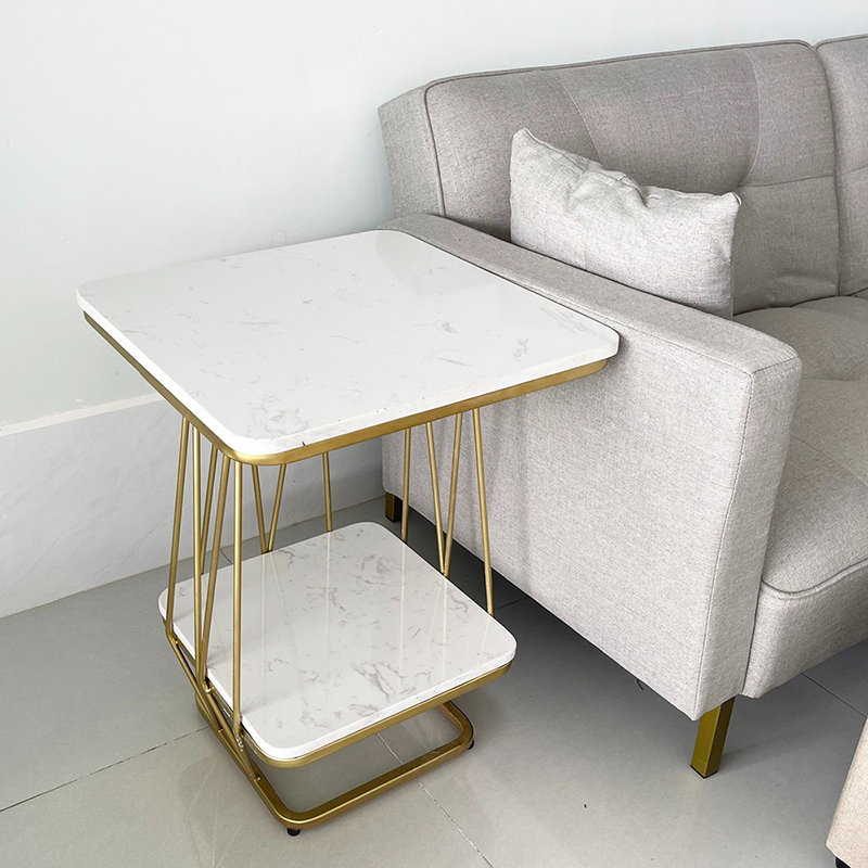 Bàn trang trí bên Sofa mặt đá 2 tầng khung sắt BC232