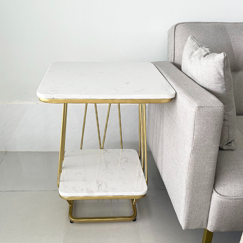 Bàn trang trí bên Sofa mặt đá 2 tầng khung sắt BC232