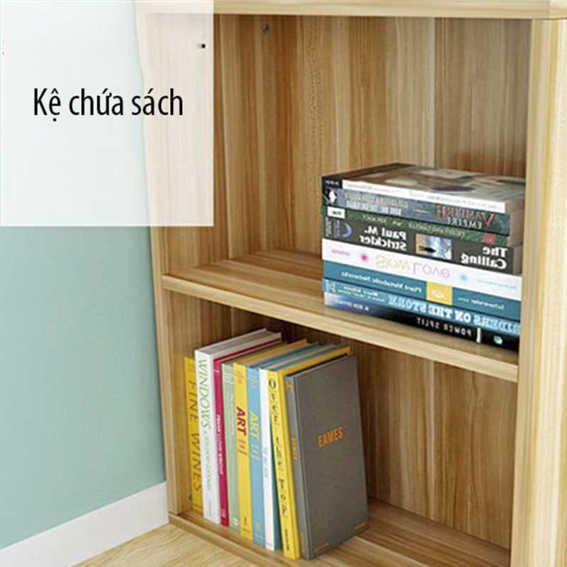 Bàn học đôi gỗ MDF thiết kế đơn giản có giá sách BH359