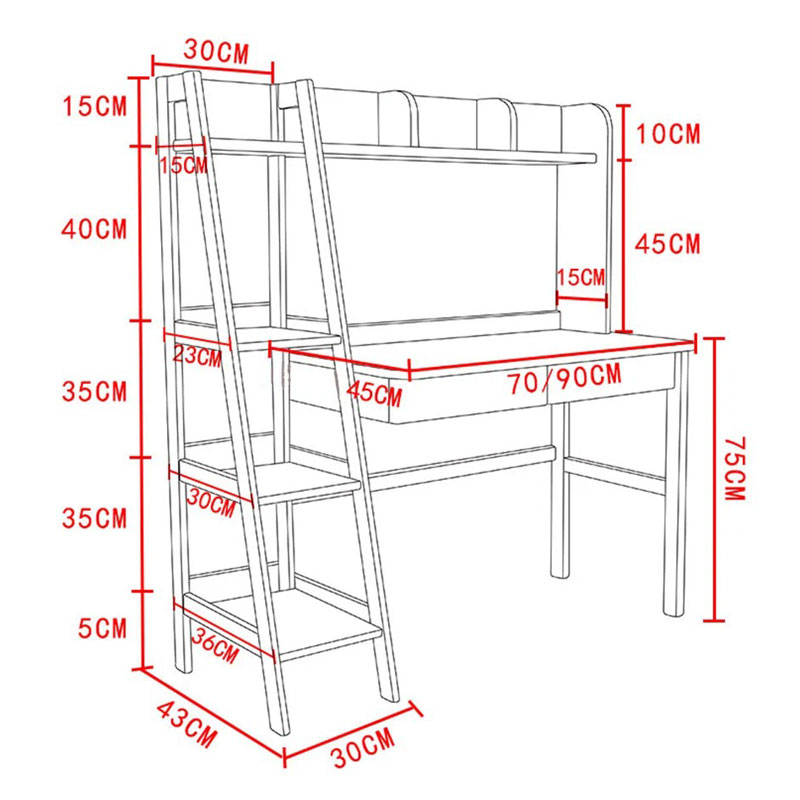 Bàn học gỗ tự nhiên thiết kế thang giá sách BH650