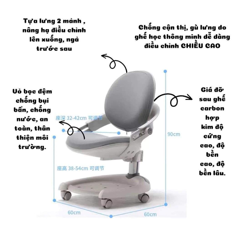 Ghế học sinh đa năng, điều chỉnh linh hoạt, bảo vệ cột sống trẻ em BH426