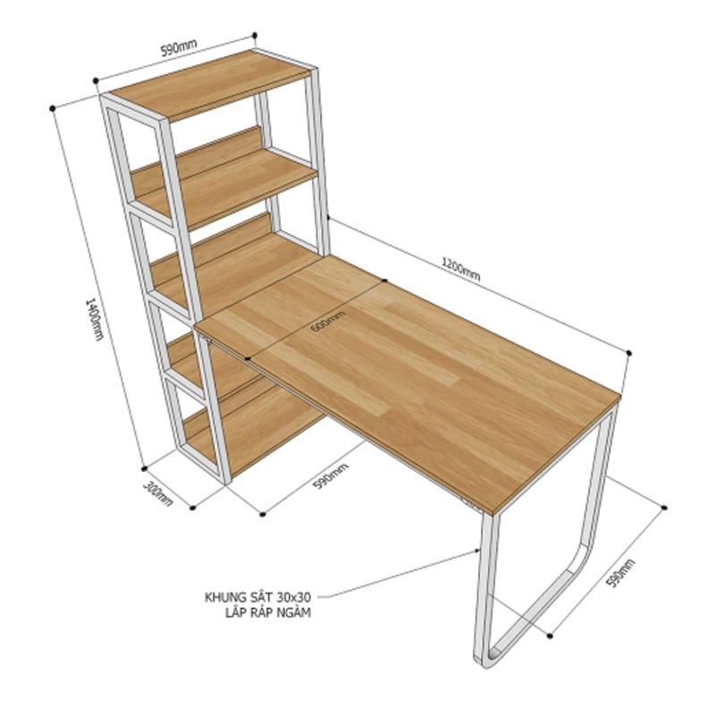 Bàn làm việc liền kệ sách đa năng BV857