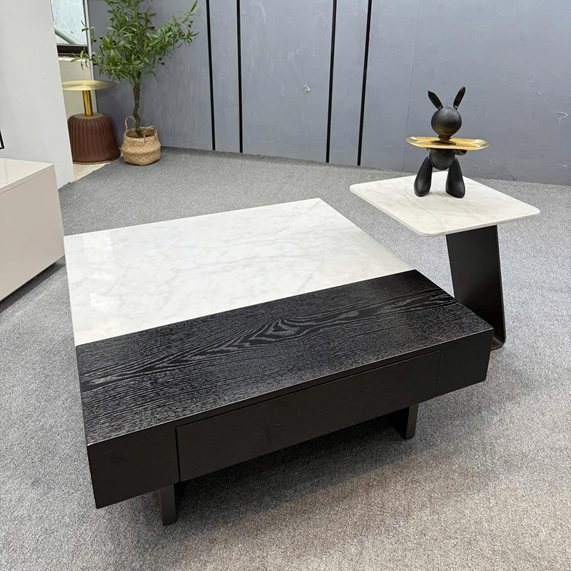 Bàn trà đôi kết hợp giữa đá vân mây và vân gỗ đen BT613