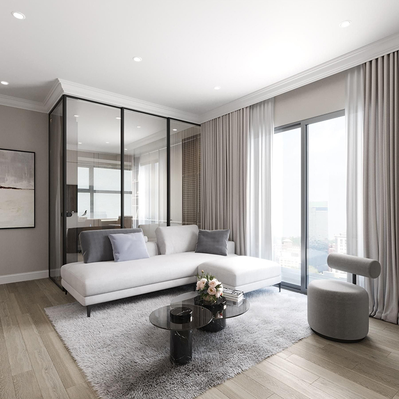 Bàn trà trụ đá đen tự nhiên nguyên khối mặt kính BT500