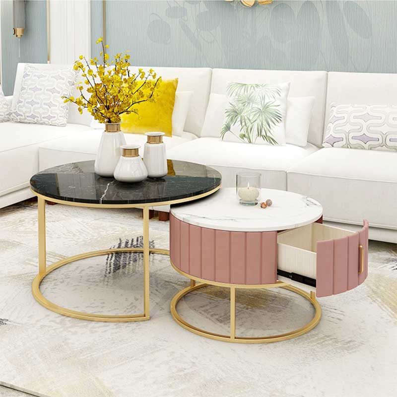 Bàn trà sofa đôi mặt đá Marble tròn tiện dụng BT905