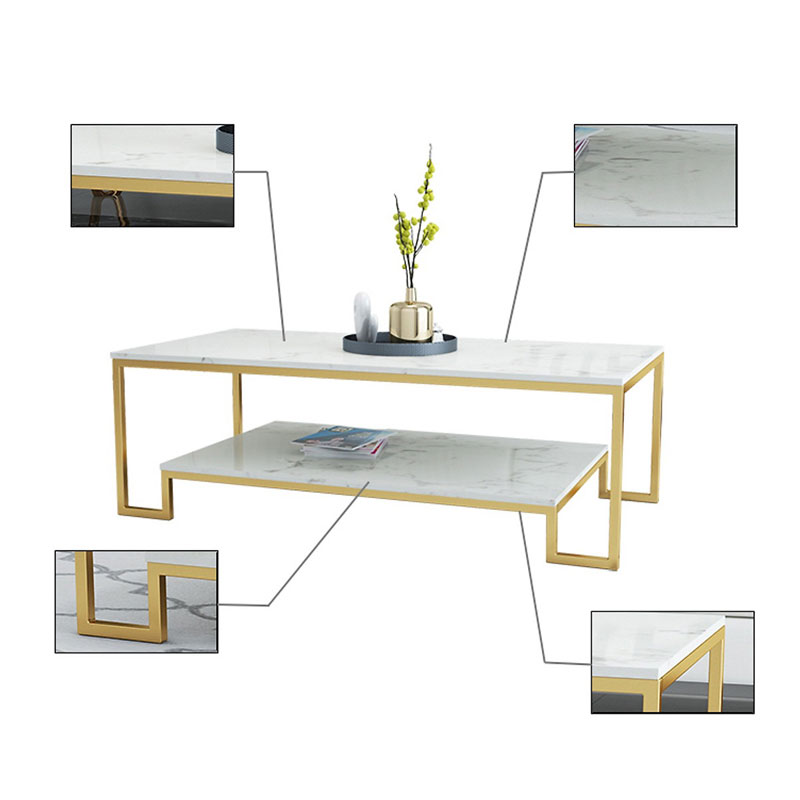 Bàn trà sofa Tribu mặt đá chữ nhật hai tầng BT915