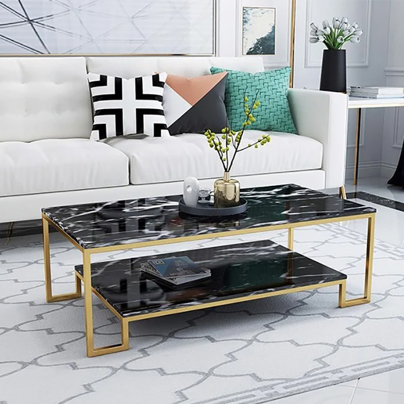 Bàn trà sofa Tribu mặt đá chữ nhật hai tầng BT915