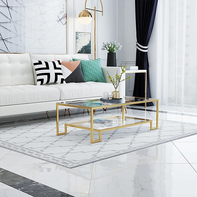 Bàn trà sofa Tribu mặt đá chữ nhật hai tầng BT915