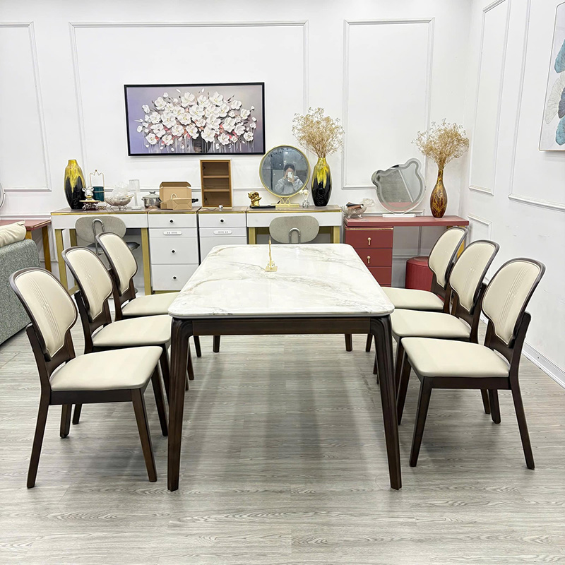 Bàn ăn gỗ mặt đá 6 ghế thiết kế hiện đại, tinh tế và sang trọng BA580