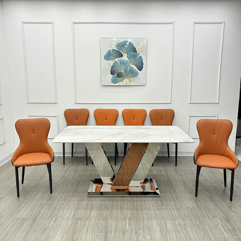 Bộ bàn ăn chân inox chữ V siêu đẹp sẵn giá tốt BO922