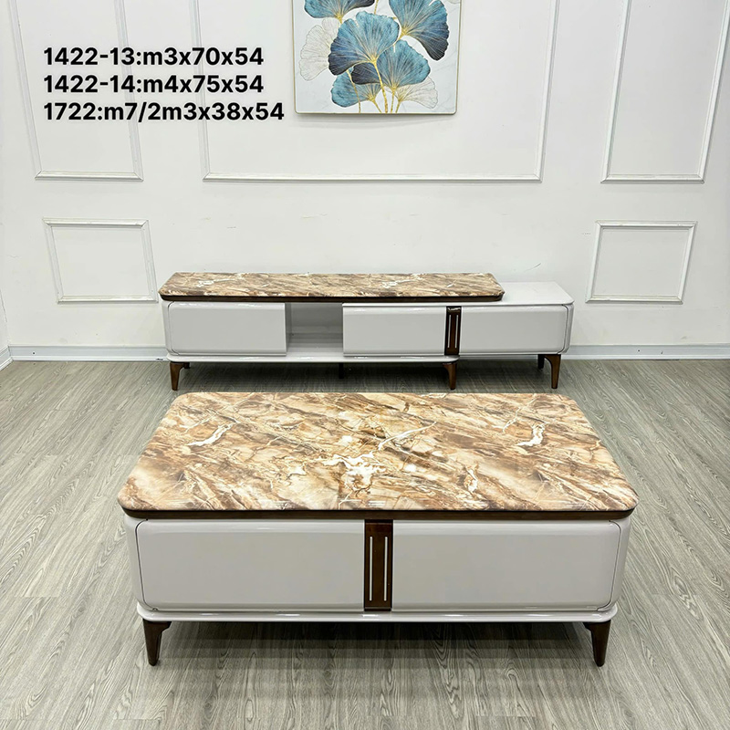 Combo bàn trà kệ tivi với thiết kế tinh tế, đường nét thanh thoát CT242