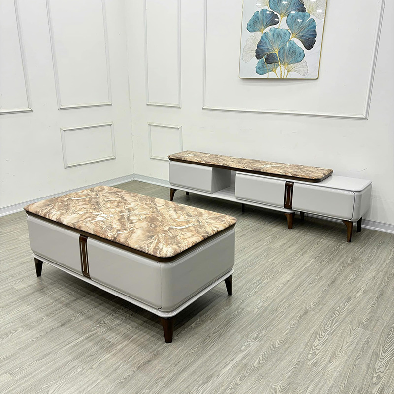 Combo bàn trà kệ tivi với thiết kế tinh tế, đường nét thanh thoát CT242