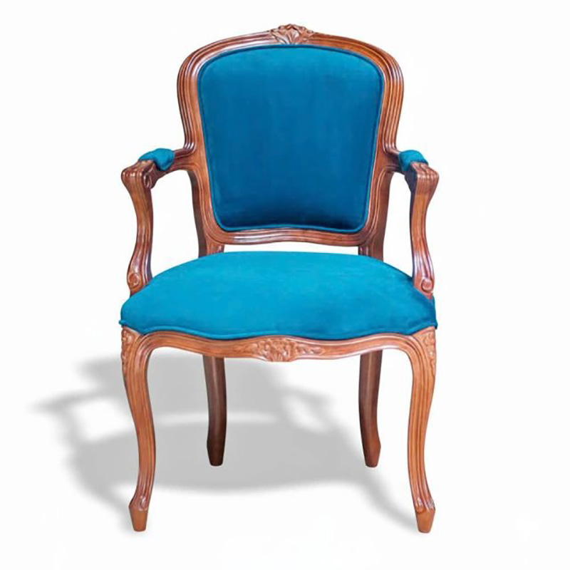 Ghế Louis bông mai có tay tựa bọc vải nhung gỗ cao su GA129