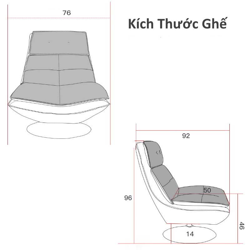 Ghế thư giãn xoay 360 độ, chân Inox chắc chắn GG299