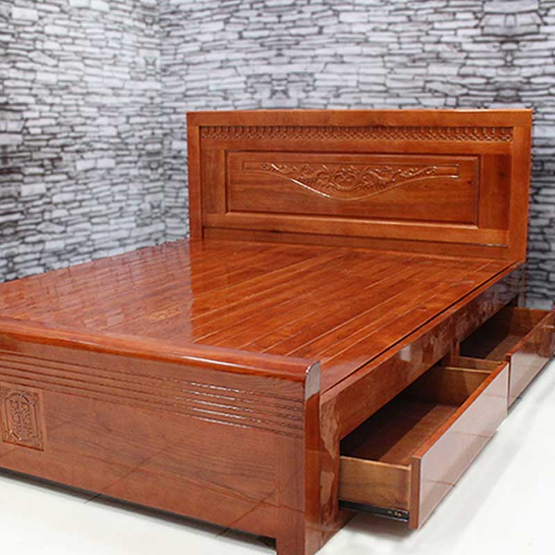 Giường ngủ gỗ xoan đào thang phản 2 ngăn kéo GN082