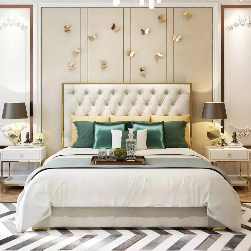 Giường ngủ viền vàng đệm da sang trọng phong cách Italia GN623