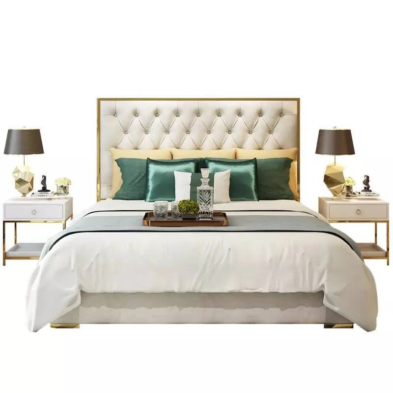 Giường ngủ viền vàng đệm da sang trọng phong cách Italia GN623