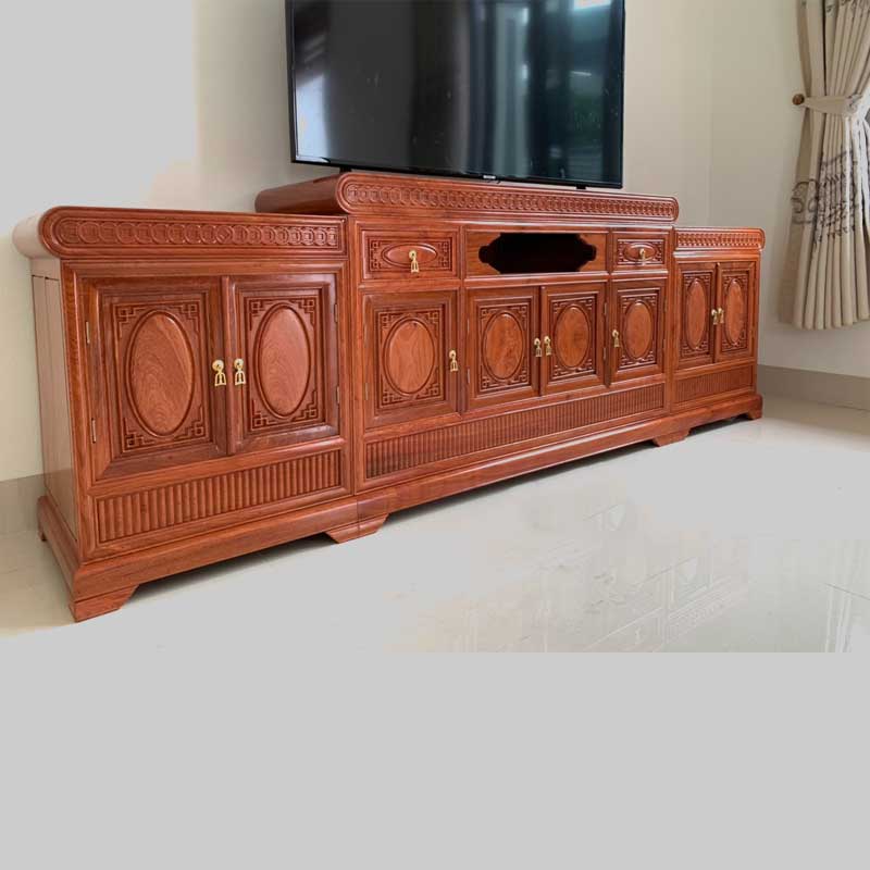 Kệ tivi gỗ hương đá dài 2m4 cánh trơn dày 1.5 KT199