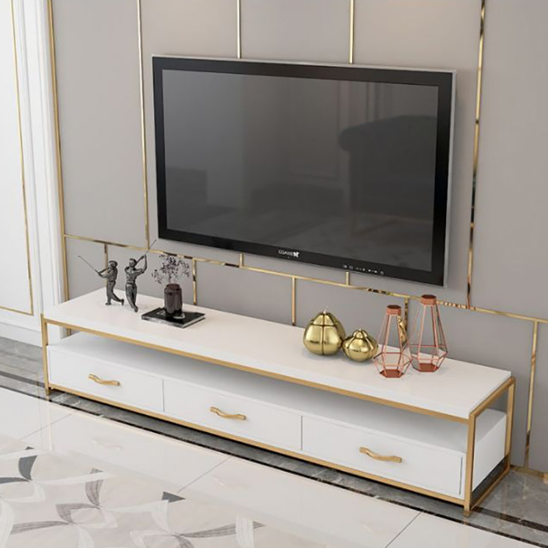 Kệ tivi khung sắt mạ vàng 3 ngăn kéo, mặt đá cao cấp KT395