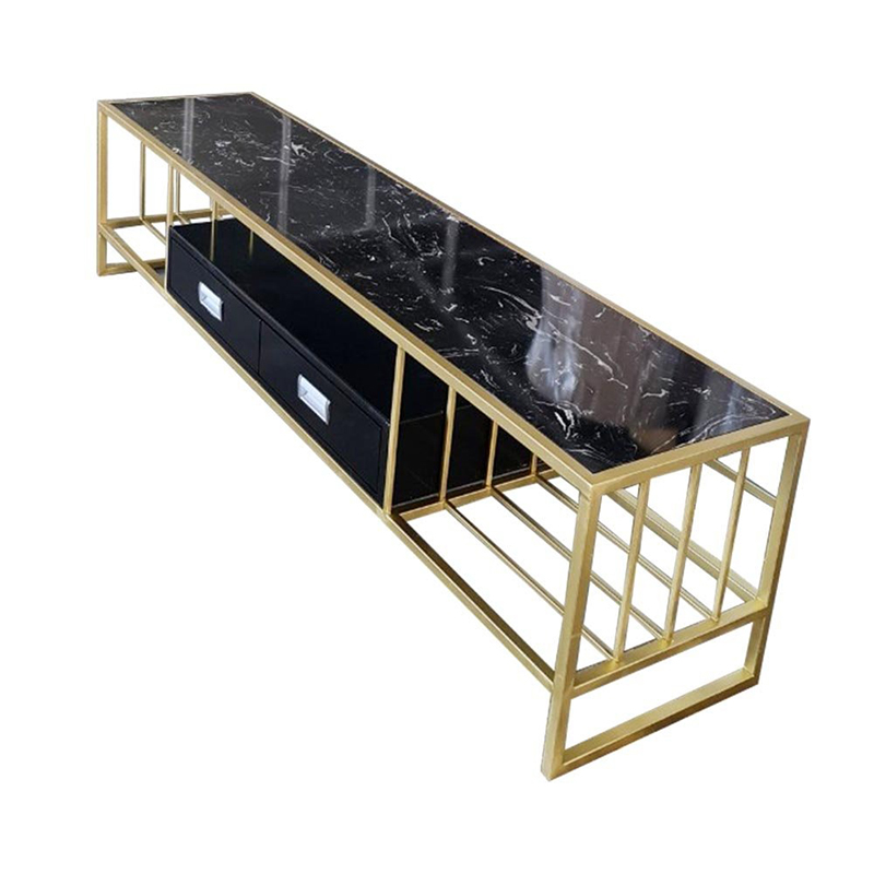 Kệ tivi mặt đá đen khung mạ vàng sang trọng KT938