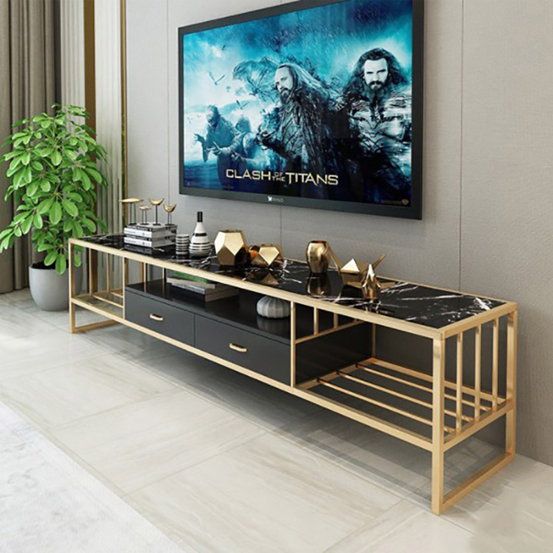 Kệ tivi mặt đá đen khung mạ vàng sang trọng KT938