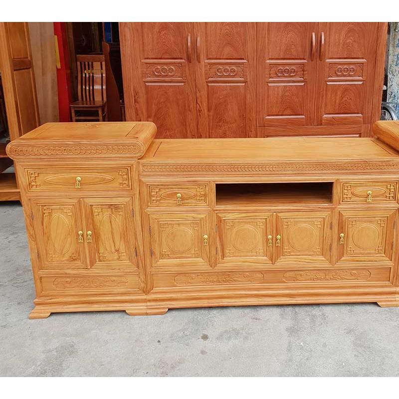 Kệ tivi mõ lõm gỗ gõ đỏ đẳng cấp cho phòng khách KT386