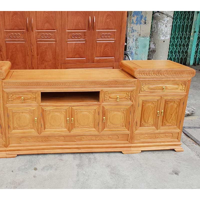Kệ tivi mõ lõm gỗ gõ đỏ đẳng cấp cho phòng khách KT386