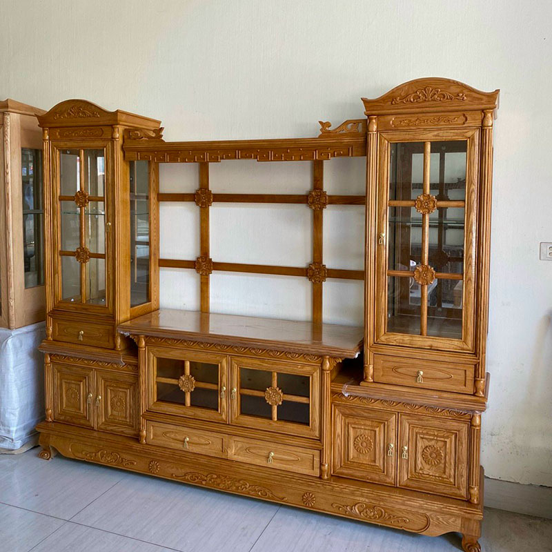 Kệ tủ tivi phòng khách 2 tầng có tủ rượu KT391