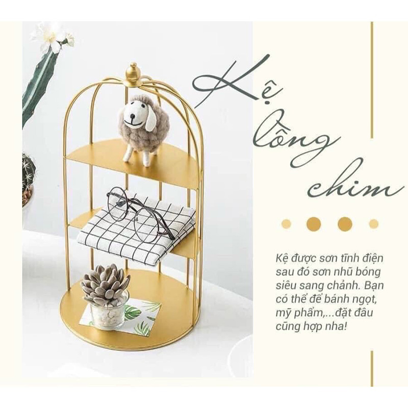 Kệ đựng mỹ phẩm hình lồng chim màu vàng 3 tầng TR291