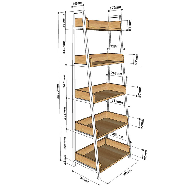 Kệ sách, kệ trang trí 5 tầng mặt gỗ cao su khung sắt TR203