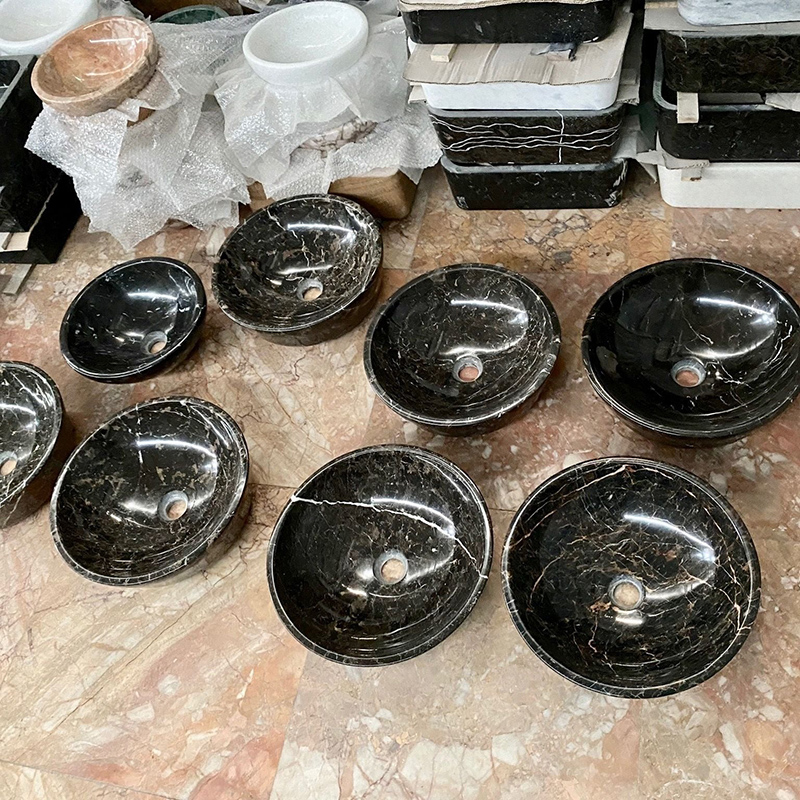 Bồn rửa mặt Lavabo đá đen nguyên khối D420xH140mm LA002