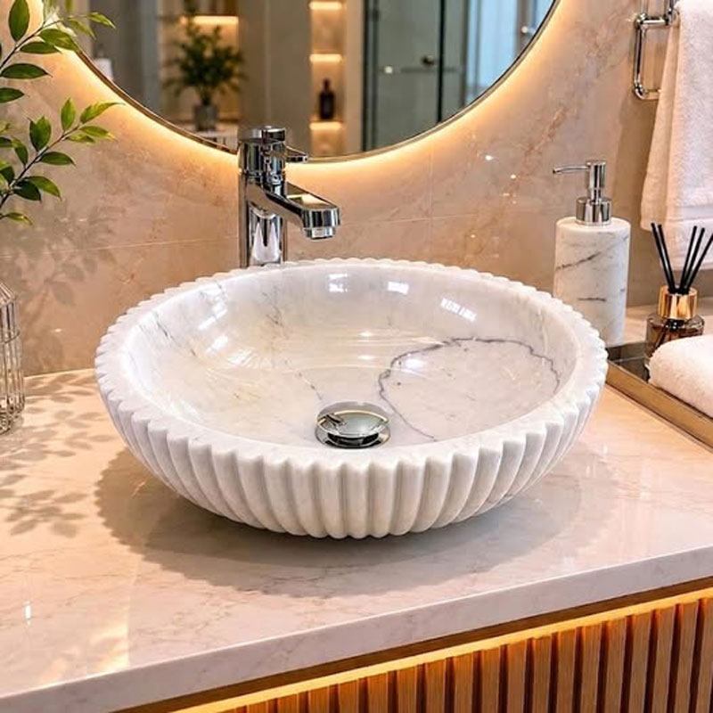 Lavabo đá Cẩm Thạch tự nhiên hình vỏ sò độc đáo và tinh tế LA757