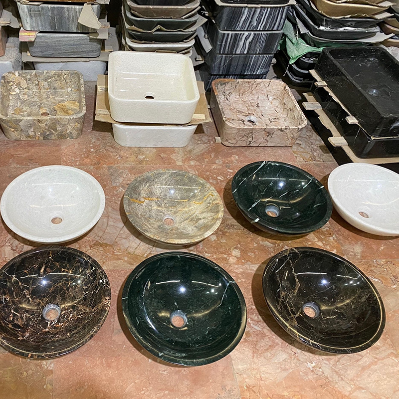 Lavabo đá xanh Ấn Độ nguyên khối D420xH140mm LA001