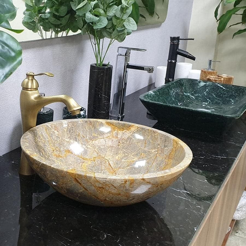 Lavabo tròn đá cẩm thạch Thanh Hóa nguyên khối màu ghi LA013