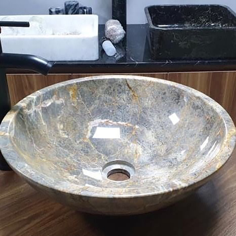 Lavabo tròn đá cẩm thạch Thanh Hóa nguyên khối màu ghi LA013